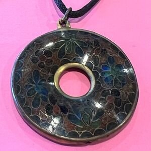 Vintage cloisonné donut necklace sterling .925 clasp